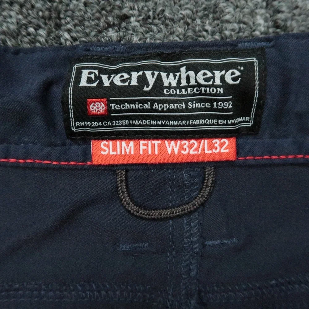 686 Pants Mens 32x32 Blue Everywhere Slim Fit Stretch Lined Zip Pocket